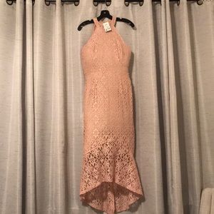 Beautiful blush lace mermaid midi dress.